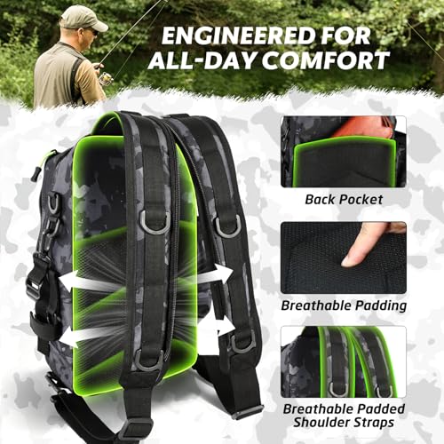 Fishing Backpack with Tackle Boxes,Fishing Lure Kit and Tool | Waterproof Fishing Tackle Bag With Rod Holder, Sling Backpack wtih Fishing Gear, Fishing Gifts for Men Woman Anglers - color: Camouflage Fishing Backpack Set