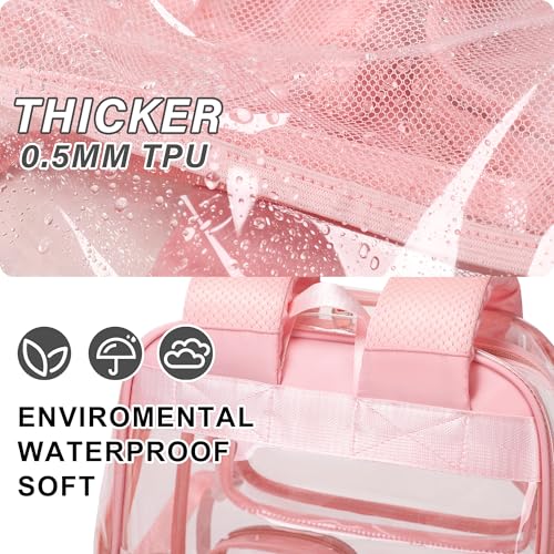 LXYGD Clear Backpack for School Stadium Approved Transparent Heavy Duty See Through College Bookbag Travel Work Daypack Security for Teens Girls Women Students (Pink) - color: Pink