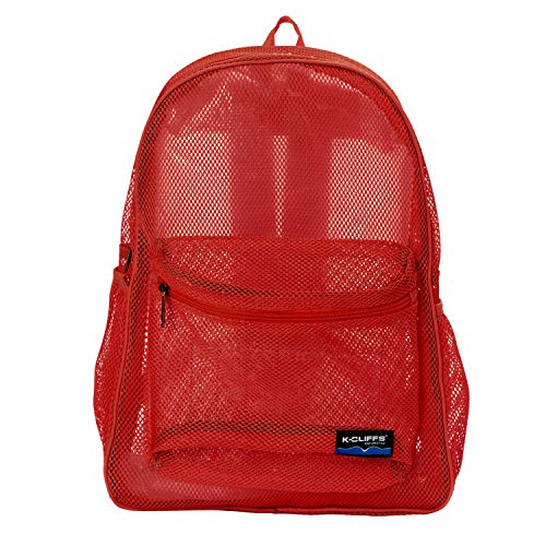 K-Cliffs Heavy Duty Mesh Backpack Quality Classic Student Net Bookbag Durable See Through Simple Netting Daypack Basic School Bag Red - color: Red