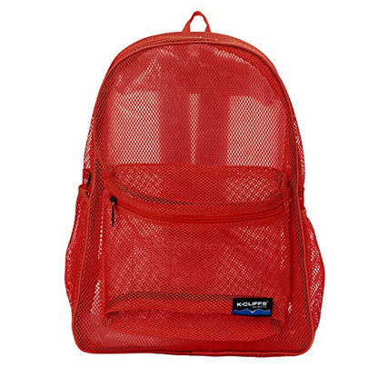 K-Cliffs Heavy Duty Mesh Backpack Quality Classic Student Net Bookbag Durable See Through Simple Netting Daypack Basic School Bag Red - color: Red