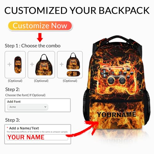 School Backpack for Boys Kindergarten Elementary Primary Middle College, Custom Gamer Schoolbag for Kids Teen Boys, 17 Inch Personalized Large Capacity Durable Gaming Bookbag - color: Game1