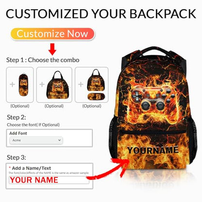 School Backpack for Boys Kindergarten Elementary Primary Middle College, Custom Gamer Schoolbag for Kids Teen Boys, 17 Inch Personalized Large Capacity Durable Gaming Bookbag - color: Game1