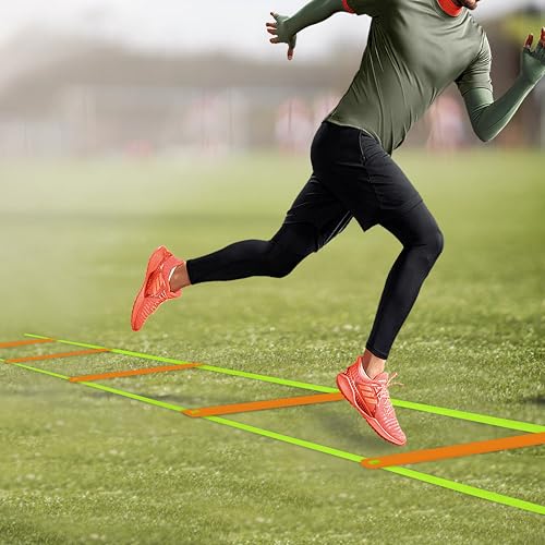 20ft Adjustable Agility Speed Ladder Training Ladder with Carry Bag - Soccer, Speed, Football Fitness Feet Training - Agility Training Equipment for Footwork Drills - color: Orange