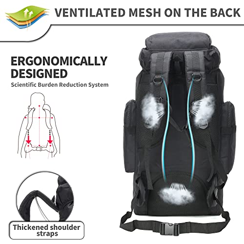 King'sGuard 70L Camping Hiking Backpack for Men Women Large Military Tactical Backpack Molle Rucksack Backpack for Outdoor - color: Black