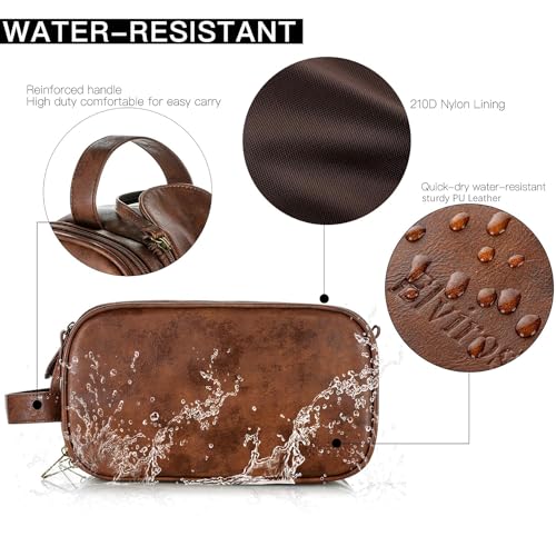 Elviros Toiletry Bag for Men PU Leather Dopp Kit (Large, Dark Brown) - color: Dark Brown, size: Large (Pack of 1)