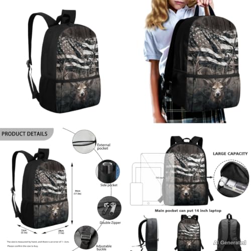 Deer USA Camo Backpack for Boys Kids Backpacks with Lunch Box Pencil Pouch and Water Bottle Holder 4PCS Set Large Capacity Elementary School Backpacks for Boys Back to School Supplies - color: Deer Usa Camo