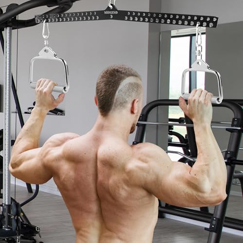 Multi-Grip LAT Pull Down Bar Hardened Powder-Coated Finish, 360° Rotating Stainless Steel Adapter, Neutral & Wide Grip Spreader Bar for Pulley System Gym & Cable Machines - color: BLACK-38in