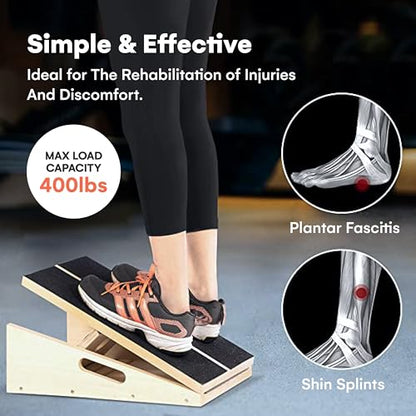 flybold Slant Board Calf Stretcher - Adjustable Incline Boards for Achilles, Non Slip Calf Stretch Board Includes Spiky Massage Ball for Foot Health and Resistance Tube for Plantar Fasciitis