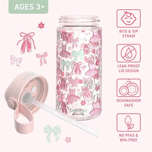 Bentgo Kids Water Bottle - Leak-Proof, Durable Tritan PFAS- & BPA-Free 15 fl oz, Kids/Toddlers Ages 3+ for School & Sports; Bite & Sip Spout, Carrying Handle, Dishwasher Safe (NEW Ballet & Bows) - color: Ballet and Bows