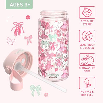 Bentgo Kids Water Bottle - Leak-Proof, Durable Tritan PFAS- & BPA-Free 15 fl oz, Kids/Toddlers Ages 3+ for School & Sports; Bite & Sip Spout, Carrying Handle, Dishwasher Safe (NEW Ballet & Bows) - color: Ballet and Bows