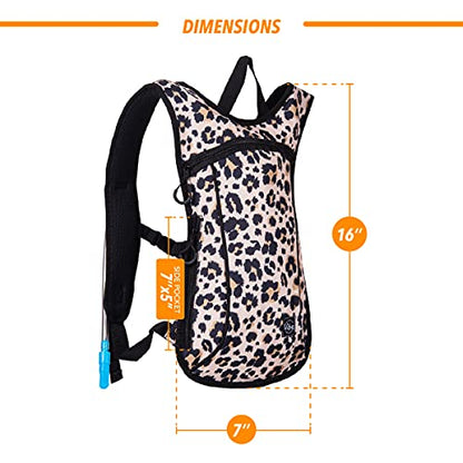 Vibe Festival Gear Rave Hydration Pack Backpack with 2L Water Bladder for Women Men – Festival Hydropack, Hydro Pack, Leak Proof, Lightweight – Teens, Party, Hiking, Running, Outdoor Sports - color: Leopard