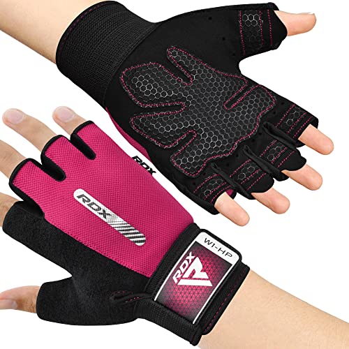 RDX Weight Lifting Gloves Gym Fitness Workout, Anti Slip Padded Full Palm Protection, Ultra Ventilated, Bodybuilding Strength Training HIIT WOD Exercise, Half Finger Men Women Cycling Rowing Climbing - color: Pink, size: Small