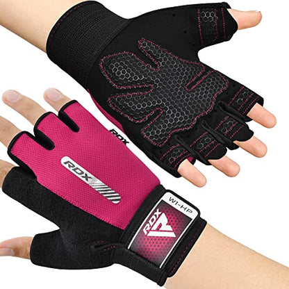 RDX Weight Lifting Gloves Gym Fitness Workout, Anti Slip Padded Full Palm Protection, Ultra Ventilated, Bodybuilding Strength Training HIIT WOD Exercise, Half Finger Men Women Cycling Rowing Climbing - color: Pink, size: Medium