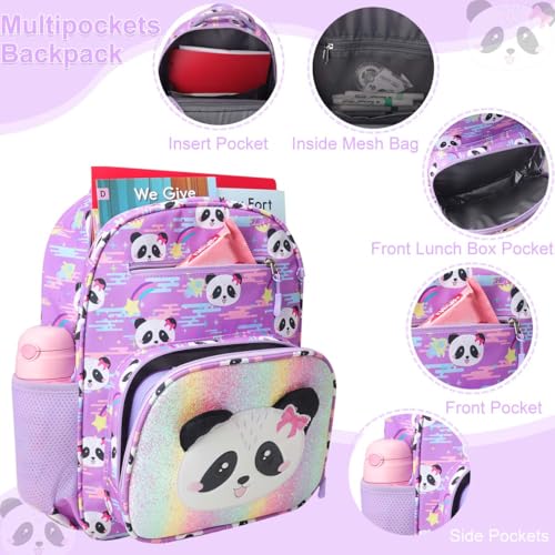 RHCPFOVR Kids Backpack for Girls - Girls Backpack 3-8 Ages Panda for Kids 15 Inch School Bookbag for Kindergarten Elementary School Bookbag for Girl 1st 2nd Grade - style: Panda