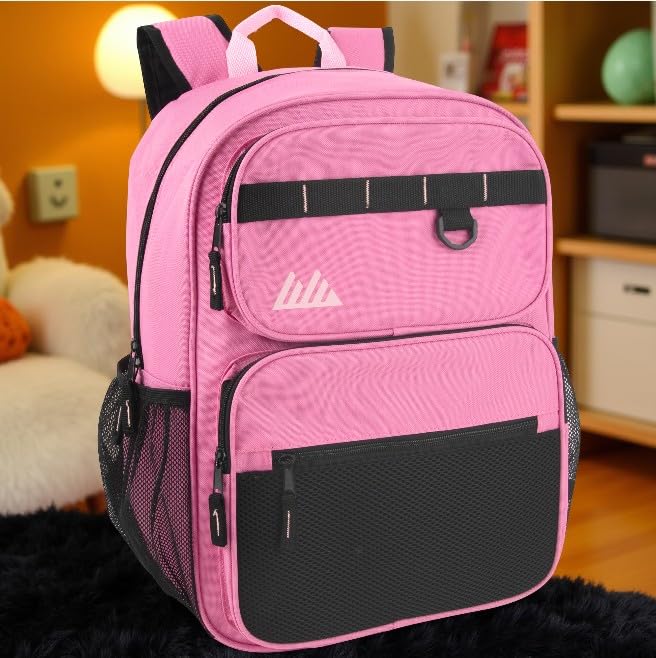 Summit Ridge Travel Backpack for Men and Women, Spacious Work Daypack with Water Bottle Pockets (Pink) - color: Pink