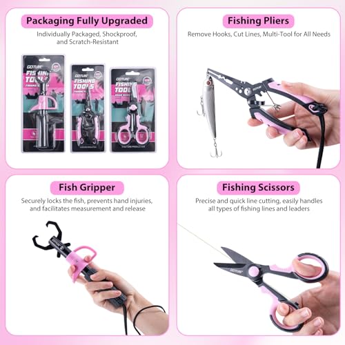 Goture Pink Fishing Rod and Reel Combo with 3700 trays - Spinning Reel Pole with Shimmering Pink Sling Bag - 8FT Telescopic Rod Kit for Starter Travel Saltwater Freshwater - color: Shimmering pink, size: Large bag with 3700 trays, style: Full Fishing Kit(