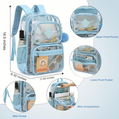 Heavy Duty Clear Backpack for Girls Boys Transparent School Bookbag Kids Durable PVC See Through Backpack - Baby Blue - color: Baby Blue