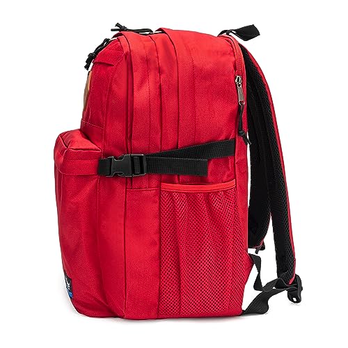 K-Cliffs Classic Backpack Basic Student Campus Daypack Simple Travel Rucksack with Laptop Compartment Bottle Holder Padded Straps Red - color: Red