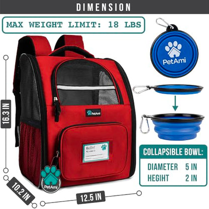 PetAmi Dog Backpack Carrier for Small Medium Dogs Large Cats up to 18 lbs, 2 Side Entry, Structured No-Collapse Frame, Airline Approved Ventilated Pet Backpack for Hiking Camping Travel Vet, Red - color: Red