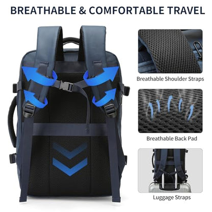 Travel Backpack for Men, 18 Inch Carry on Laptop Backpack with USB A/C Port, 40L Expandable TSA Flight Approved Bag Pack, Black, Blue - color: Blue