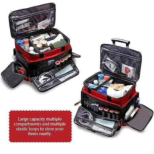Medical Bag Rolling Roller Bag Trolley Duffel Nurses EMT CNA RN Empty for First Aid Responder Home Health Care Nursing Student Roll Duffle Bag Carry on Wheels Wheeled Work Physicians Doctor - color: Red