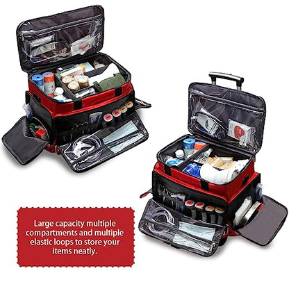 Medical Bag Rolling Roller Bag Trolley Duffel Nurses EMT CNA RN Empty for First Aid Responder Home Health Care Nursing Student Roll Duffle Bag Carry on Wheels Wheeled Work Physicians Doctor - color: Red