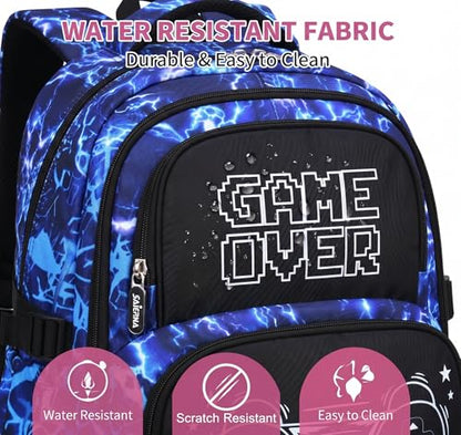 3PCS Kids Backpack Set, School Backpack with Lunch Bag & Pencil Case, Lightweight Waterproof Bookbag for Kids (Gamer Blue) - color: Gamer Blue