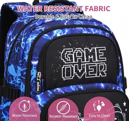3PCS Kids Backpack Set, School Backpack with Lunch Bag & Pencil Case, Lightweight Waterproof Bookbag for Kids (Gamer Blue) - color: Gamer Blue