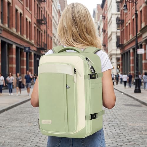 Vancropak Carry on Backpack for Women, Large Expandable Travel Backpack Fits 17.3" Laptop, Airplane Approved Suitcase Bag with Shoe Compartment, Lightweight Anti Theft Weekender Bag for Travel, Green - color: Green