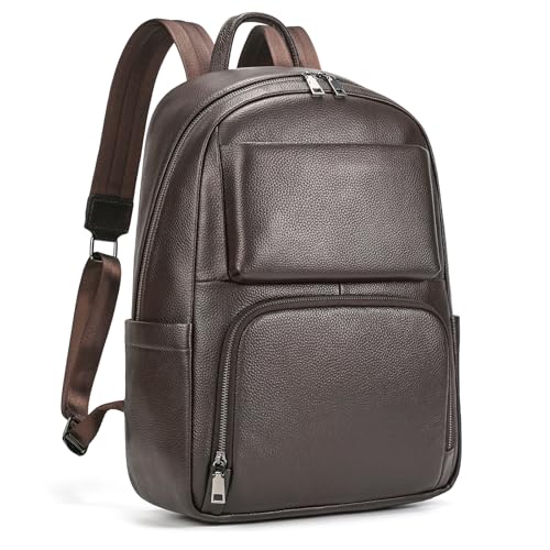 Laptop Leather Travel Backpack For Men Carry On Back Pack For Business Work computer Backpacks Fit 15.6" Laptop - color: Bb-00 Brown