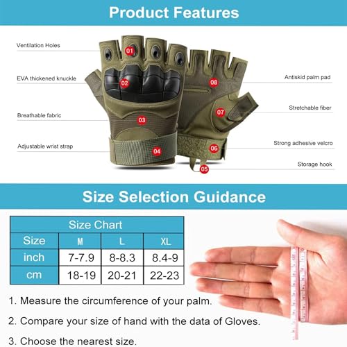 Fingerless Motorcycle Gloves for Men Women,Breathable TPU Protection,for Motorcycle Cycling ATV Riding Tactical Training Fitness Workout Black - size: Large