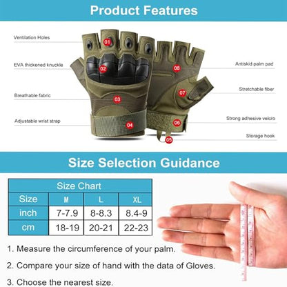 Fingerless Motorcycle Gloves for Men Women,Breathable TPU Protection,for Motorcycle Cycling ATV Riding Tactical Training Fitness Workout Black - size: Large
