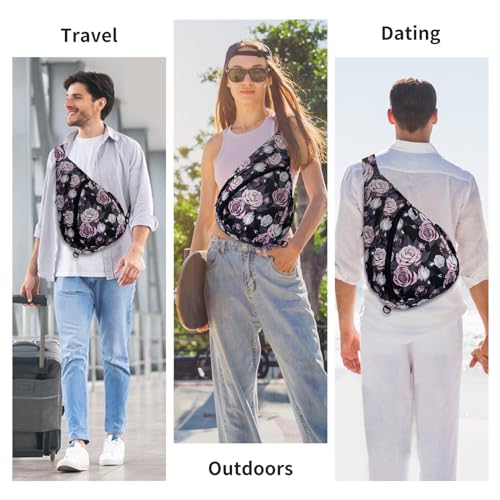 HUA ANGEL Crossbody Sling Bag for Men & Women Lightweight Waterproof Chest Shoulder Bag for Travel Hiking & Everyday Use - color: W-gray & Pink Rose