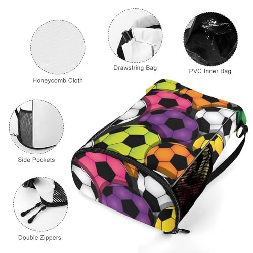 Colorful Soccer Balls Sports Bundle Pocket Wet Dry Separation Backpack