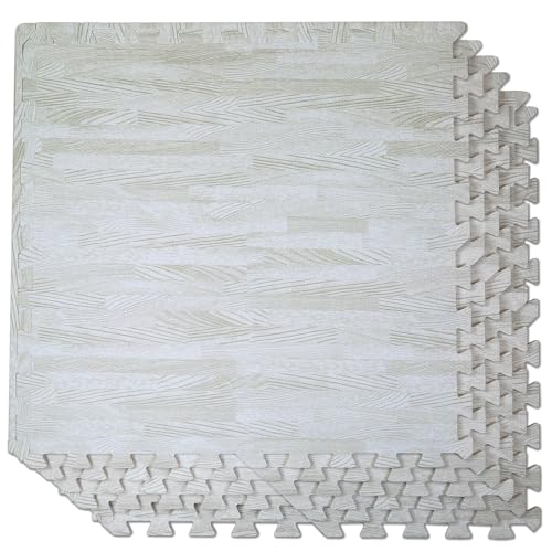 100 Sq. Ft 3/8 Inch Thick Printed Foam Tiles Interlocking Foam Mat, 24" x 24", 25 pcs, White Wood Grain Style Protective Flooring, for Home, Exercise or Trade Show - color: White Wood Grain