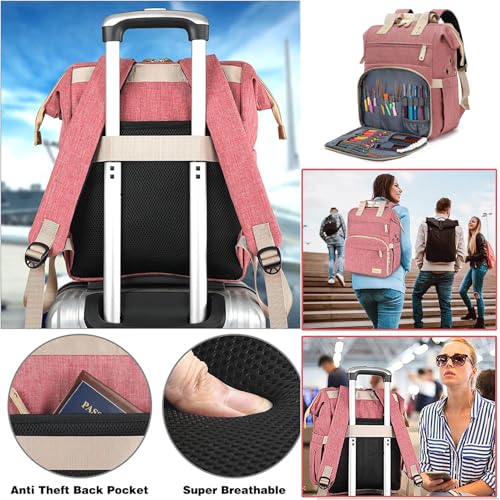 LTINVECK Knitting Bag Backpack,Yarn Storage Organizer Travel Crochet Bag,Large Capacity Tote Bag Yarn Holder Case for Carrying Projects, Knitting Needles, Crochet Hooks Pink - color: Pink