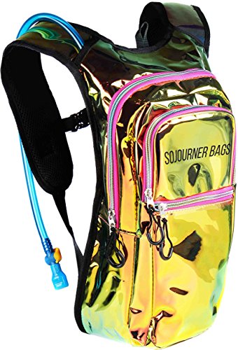 Sojourner Hydration Pack, Hydration Backpack - Water Backpack with 2l Hydration Bladder, Festival Essential - Rave Hydration Pack Hydropack Hydro for Hiking, Running, Biking, Festival Gear - color: Laser Holographic - Pink