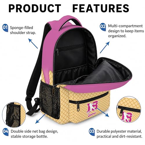 Personalized Baseball Drip Backpack, Blue Ice Cream Print Travel Bag, Multi Pocket Everyday Backpack (#2) - color: #2