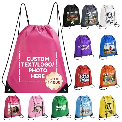 Custom Drawstring Bags With Logo, 2 Pcs Personalized Drawstring Backpacks Bulk String Bag for Travelling, Gym and for Everyday Use - color: Rose Red
