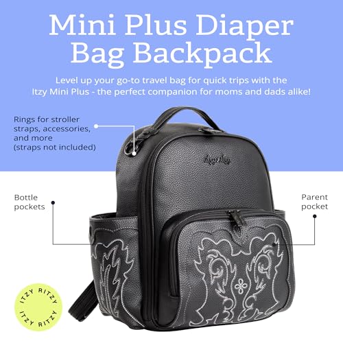 Itzy Ritzy Mini Diaper Bag Backpack – Chic, Compact Mini Plus Backpack with Changing Pad, 10 Pockets (6 Internal, 4 External), Grab-Top Handle & Rubber Feet (Outlaw) - color: Outlaw