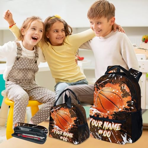 COZYAURA Boys Backpack Set - Personalized Basketball Backpacks for Kids - Sports Theme Bookbag for Elementary Middle School - Cool School Bag with Lunch Box & Pencil Case - color: Style-2