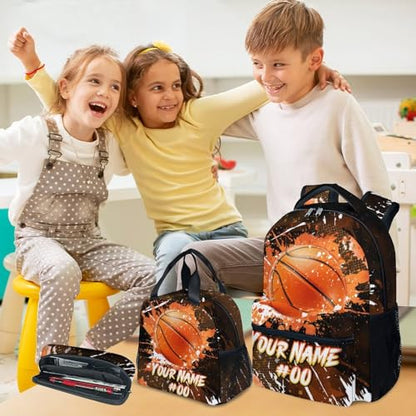 COZYAURA Boys Backpack Set - Personalized Basketball Backpacks for Kids - Sports Theme Bookbag for Elementary Middle School - Cool School Bag with Lunch Box & Pencil Case - color: Style-2