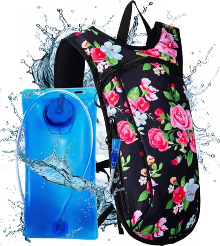 Vibe Festival Gear Rave Hydration Pack Backpack with 2L Water Bladder for Women Men – Festival Hydropack, Hydro Pack, Leak Proof, Lightweight – Teens, Party, Hiking, Running, Outdoor Sports - color: Retro Floral