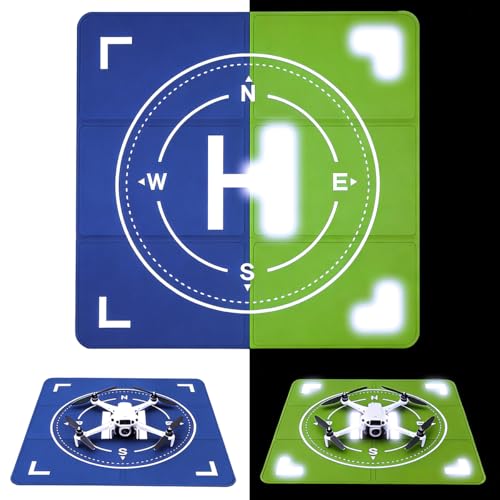 Nighttime Reflective Drone Landing Pad, Fast-Fold Double Sided Waterproof & Weighted Portable for DJI Mavic 4 Pro/Air 3S/Mini 5 Pro/Neo/Flip/Avata 2/Mini 4K/Mavic 3 Pro, Outdoor Flying, Accessories (Blue-Green, 20-inch square) - color: Blue-Green, size: 2