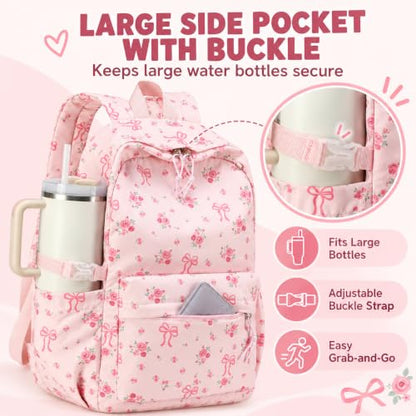 LOIDOU Girls Backpack for Kids Cute School Bookbag - color: Flower Bow, size: L-17"