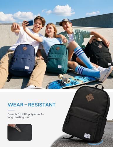 Kasqo School Backpack, Classic Lightweight Water-Resistant 17.8L Bookbag Daypack for Men Women Teens Girls Boys College, Travel, Work, Black - color: Black