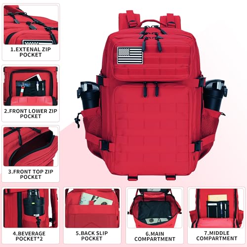 Lovelinks21 45L Tactical Assault Backpack 3 day assault pack with Molle Waterproof backpack Rucksack for Tactical Backpacks (Red) - color: Red