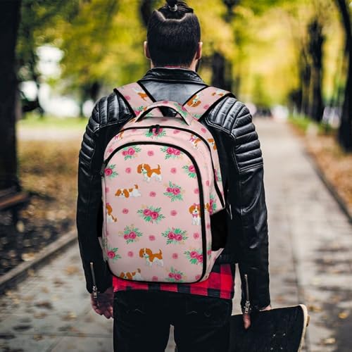 Nurse Teacher Laptop Backpack Cavalier King Charles Spaniel Pink Floral Dog, Cute Travel Backpack Purse with Tumbler Holder for Women College Work Commute - color: Pattern (335)