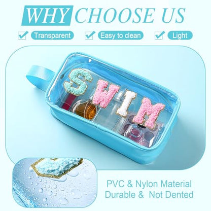 Kacctyen Swim Bag Swimsuit Clear Swimming Bag Swim Team Gift Accessories Chenille Letter Nylon Cosmetics Makeup Toiletry Small Pool Bags Waterproof Pouch for Women Swimmers Beach - color: Blue, style: Swim