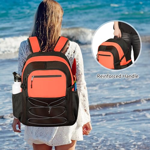 Fasrom Mesh Beach Bag Backpack with Wet Item Pocket, Swim Backpack for Pool, Travel and Gym (Patent Design, Empty Bag Only), Orange - color: Orange
